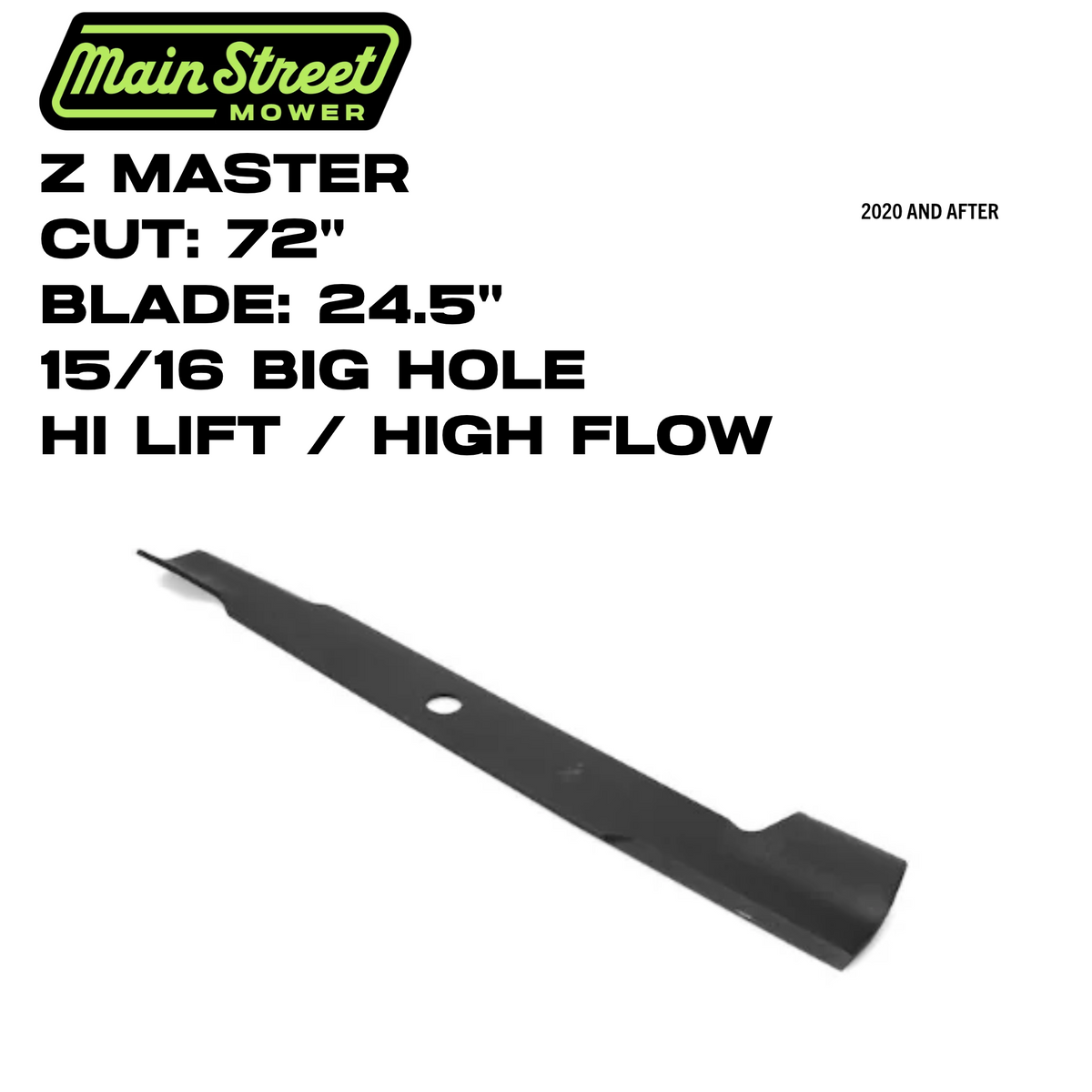 Main Street Mower | Hi-Flow Blade | 24.5" | 15/16" Hole | Z Master | 72" Deck | 72-15-245-H