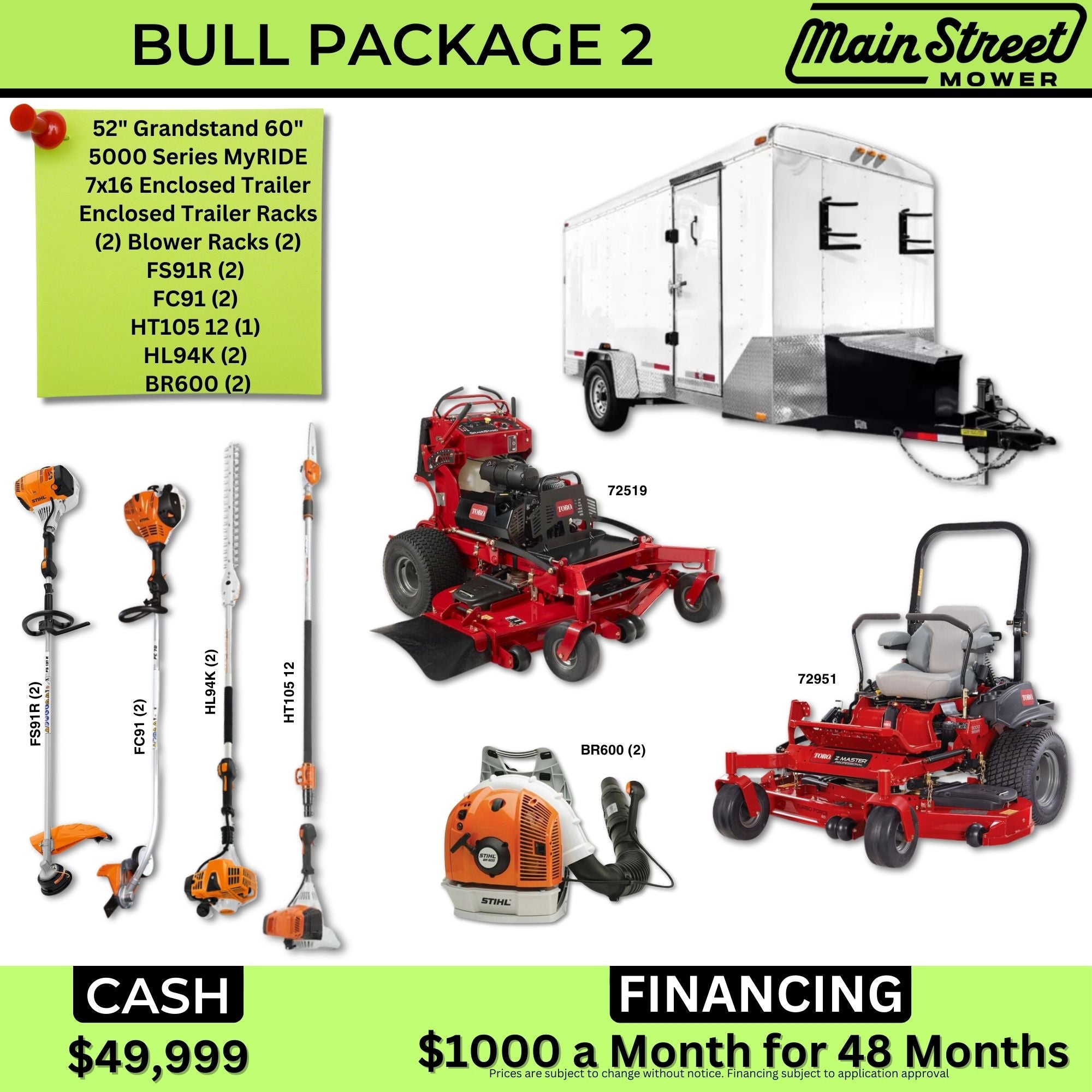 Bull Package 2 | Mowers | Enclosed Trailer | Trimmer | Hedge