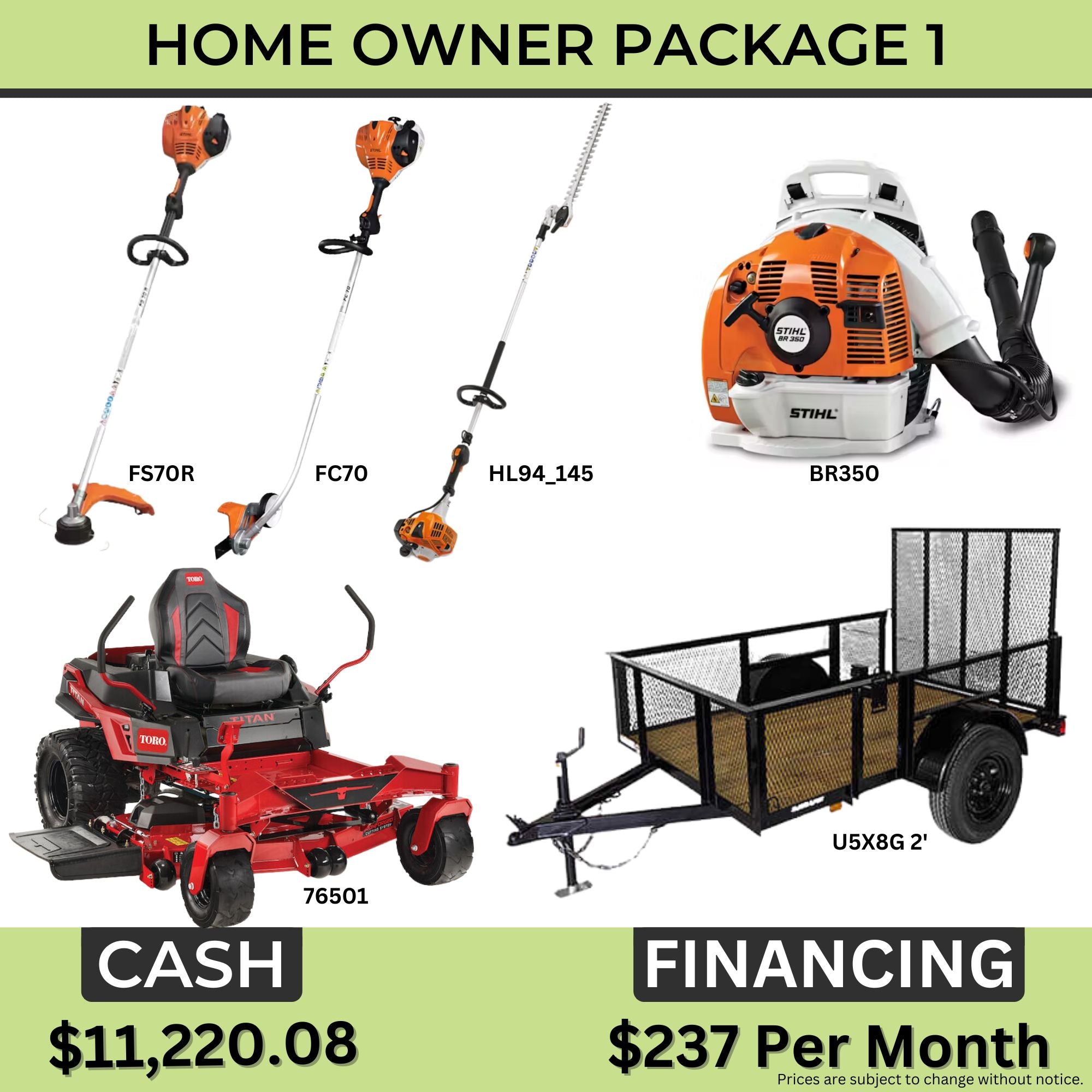 Homeowner Landscape Package |Mower|Trailer|Trimmer|Edger|Hedge Trimmer|Blower | Main Street Mower | Winter Garden | Clermont | Ocala