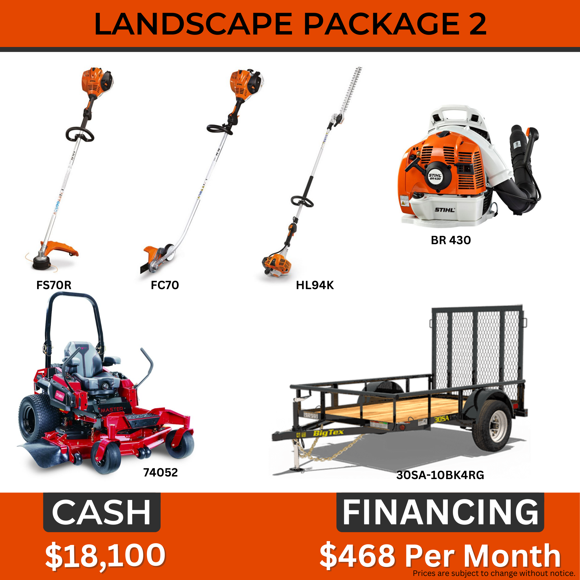 Landscape Package |Mower|Trailer|Trimmer|Edger|Hedge Trimmer|Blower