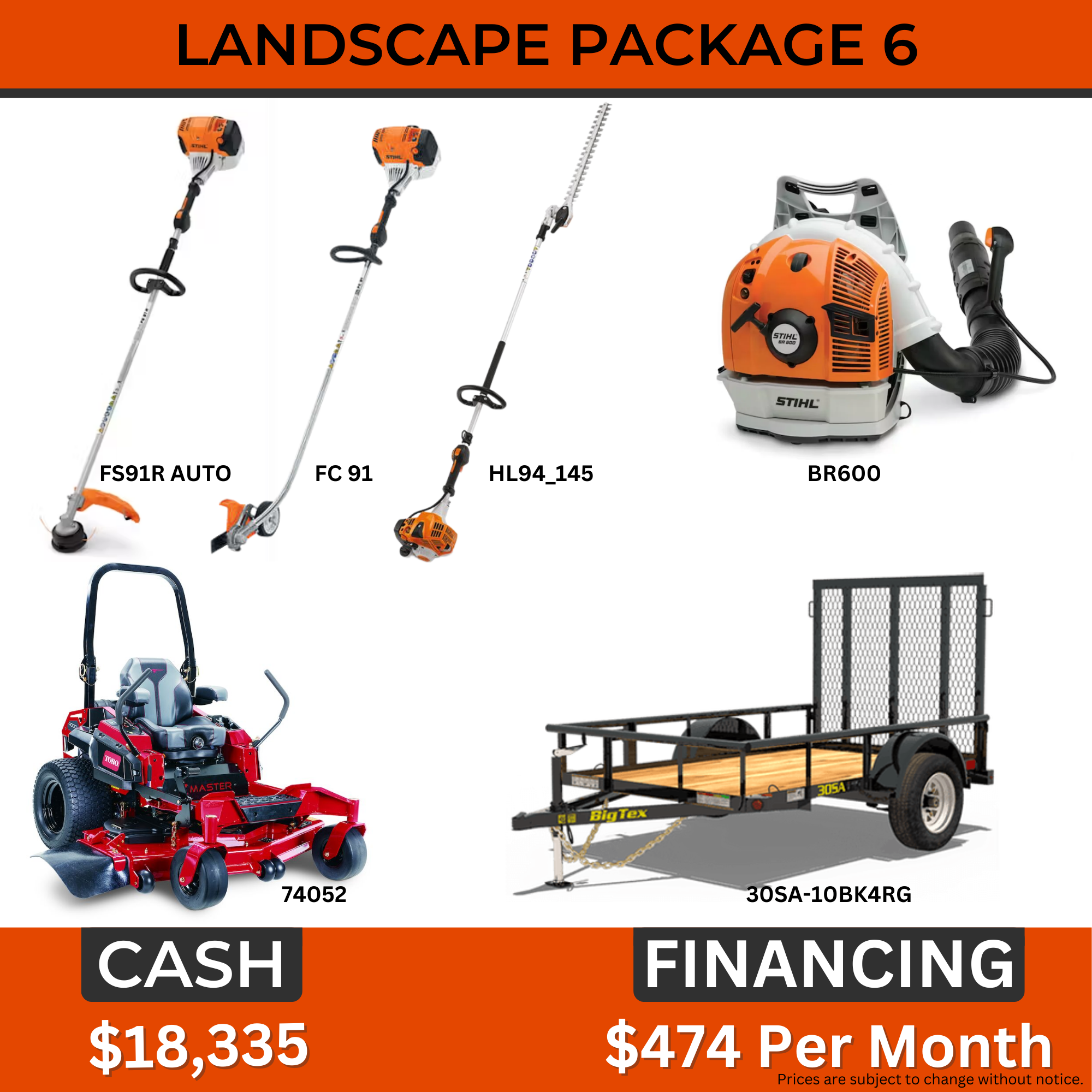 Landscape Package 6 |Mower|Trailer|Trimmer|Edger|Hedge Trimmer|Blower | Main Street Mower | Winter Garden | Clermont | Ocala