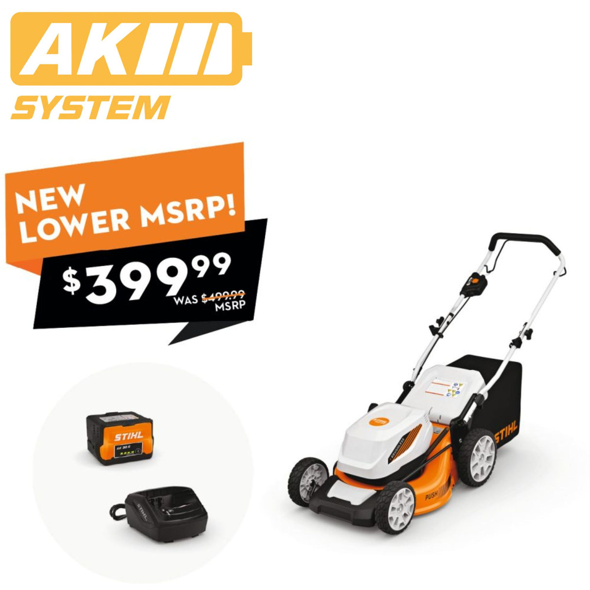 STIHL RMA 348 | 19In Deck | Battery Powered Walk Behind Mower with Battery and Charger