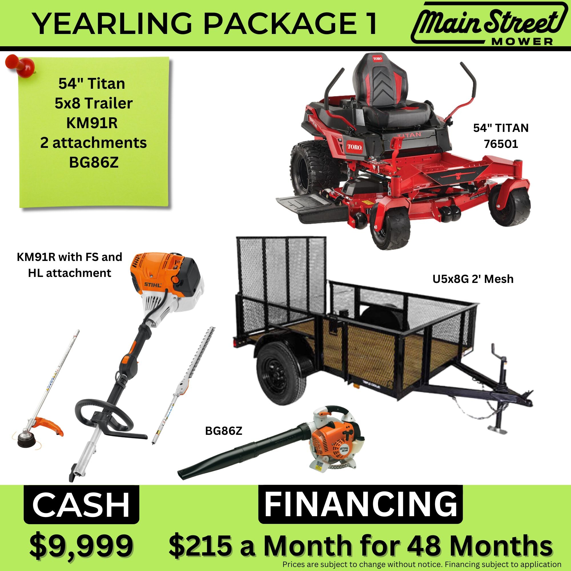 Yearling Package 1 |Mower|Trailer|Trimmer|Edger|Hedge Trimmer|Blower | Main Street Mower | Winter Garden | Clermont | Ocala