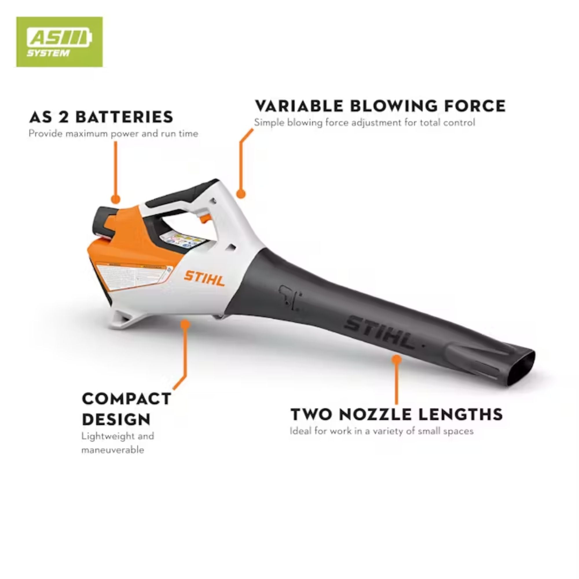 STIHL BGA30 Handheld Blower set w/2 AS2 batteries and charger
