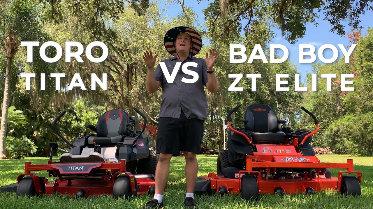Comparison showdown of Toro Titan vs Bad Boy ZT Elite mowers by Chip from Main Street Mower.