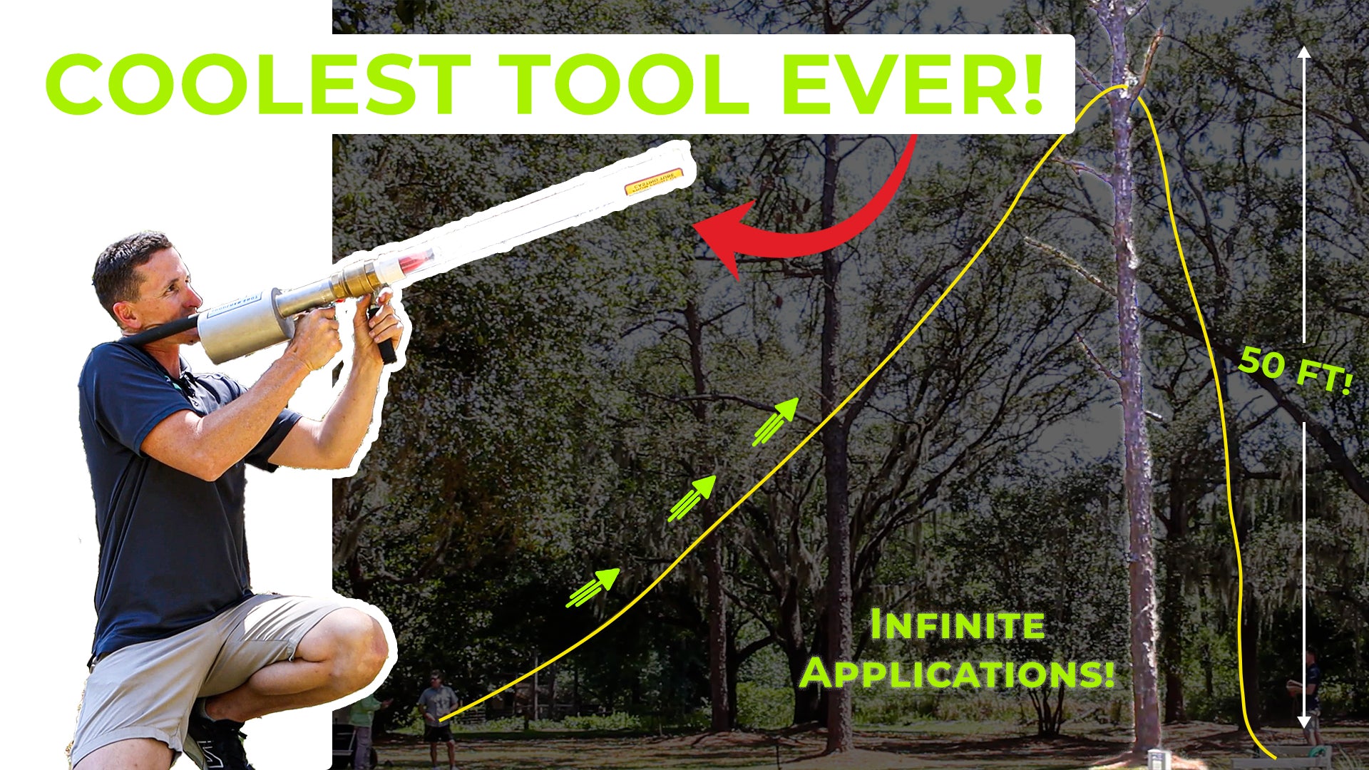 Demonstrating the DTX Shoulder Shot Tree Toppler in action, launching lines with precision and power.