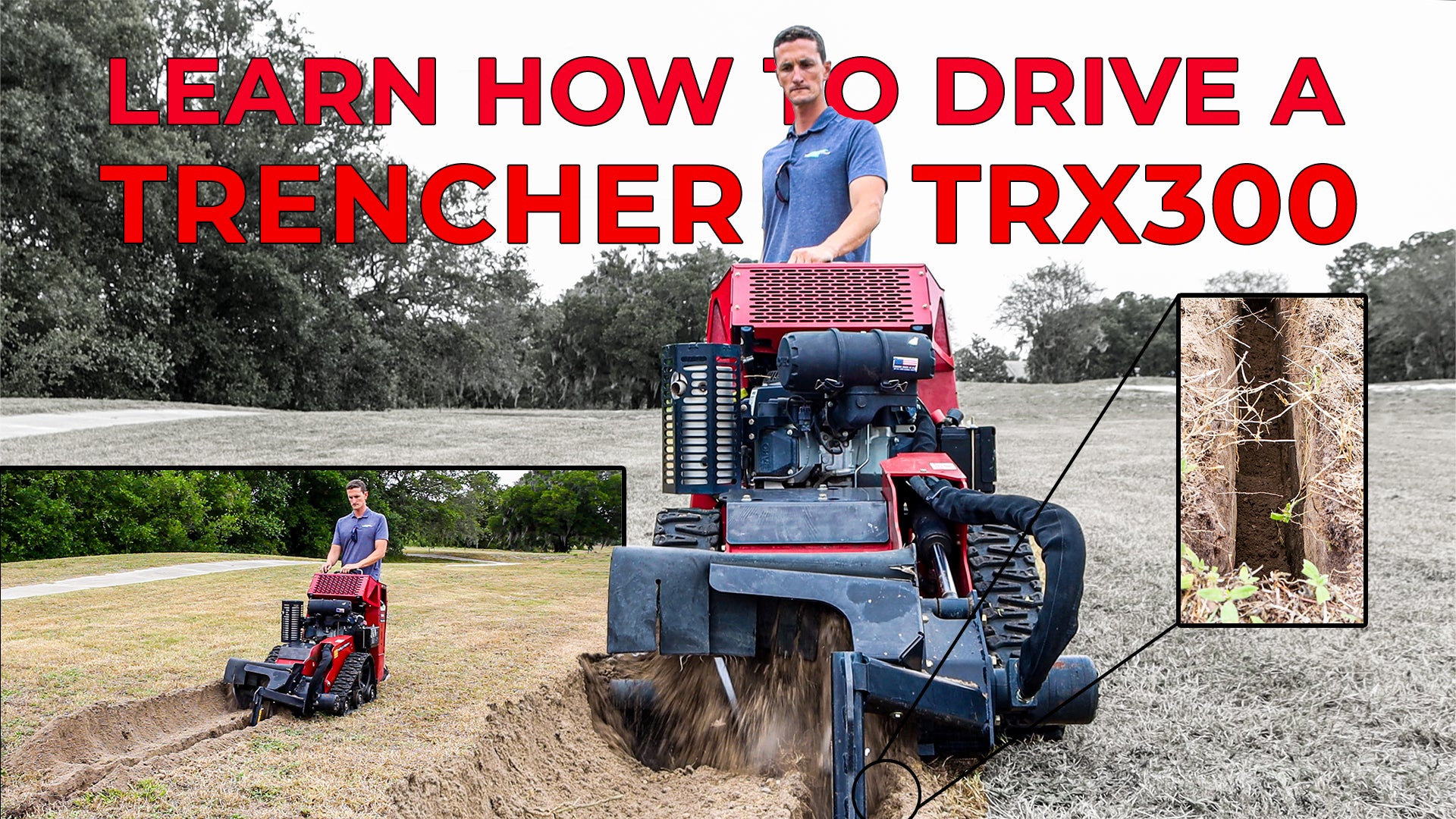 Learning session with Stu from Main Street Mower managing the powerful Toro TRX300 trencher machine.