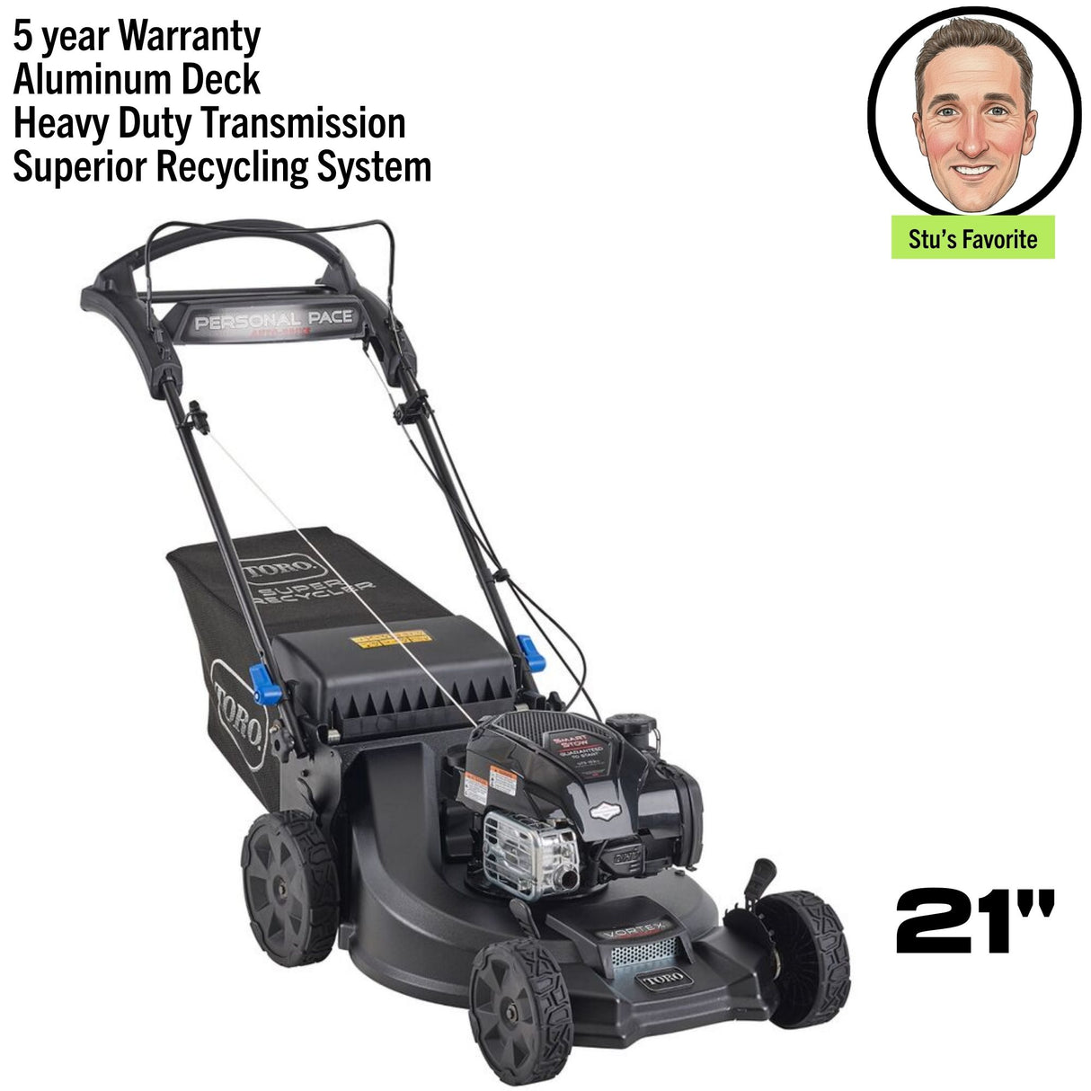 Toro Super Recycler | 21" Deck | Personal Pace | SmartStow | 163cc Briggs and Stratton | Gas Powered Push Lawn Mower | 21565