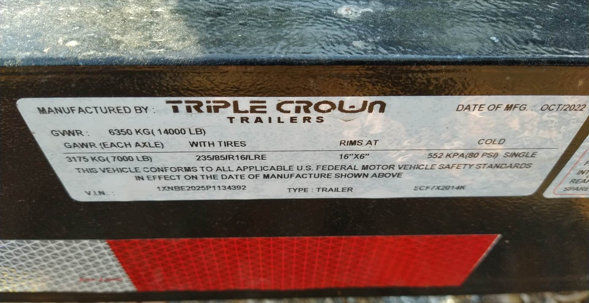 7X20 Triple Crown Black Equipment Trailer (ECF7X2014K)(SOLD 4/2/2024)