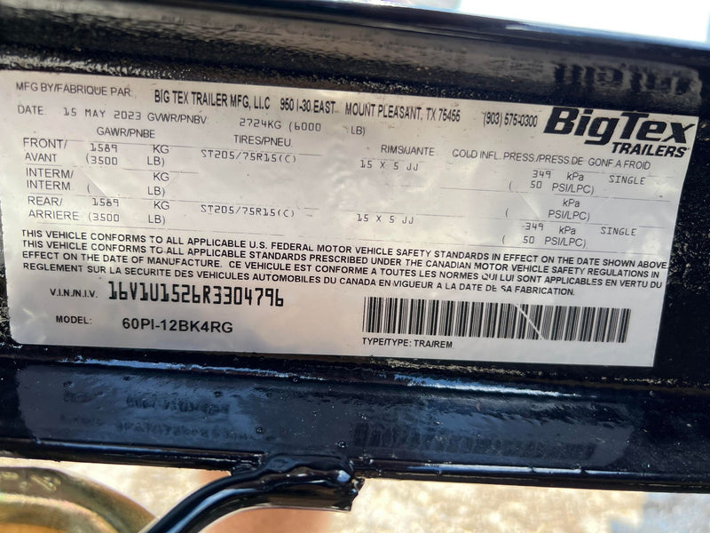 6.5X12 Big Tex Tandem Axle Pipe Top Black Utility Trailer (60PI-12BK4RG)