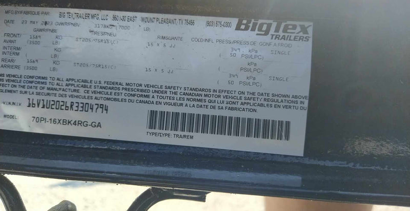 7X16 Big Tex Tandem Axle Pipe Black Utility Trailer (70PI-16XBK4RG-GA)