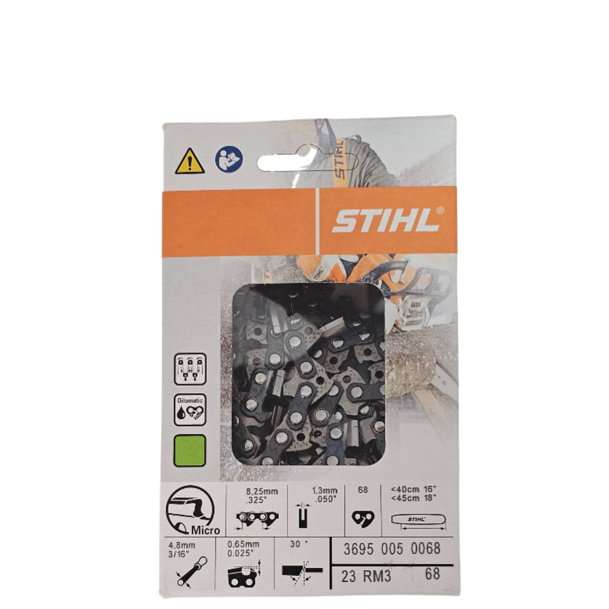 <FONT COLOR=RED >BULK </FONT COLOR=RED > | STIHL Oilomatic Rapid Micro 3 | 23 RM3 68 | 18 in. | 68 Drive Links | Chainsaw Chain | 3695 005 0068
