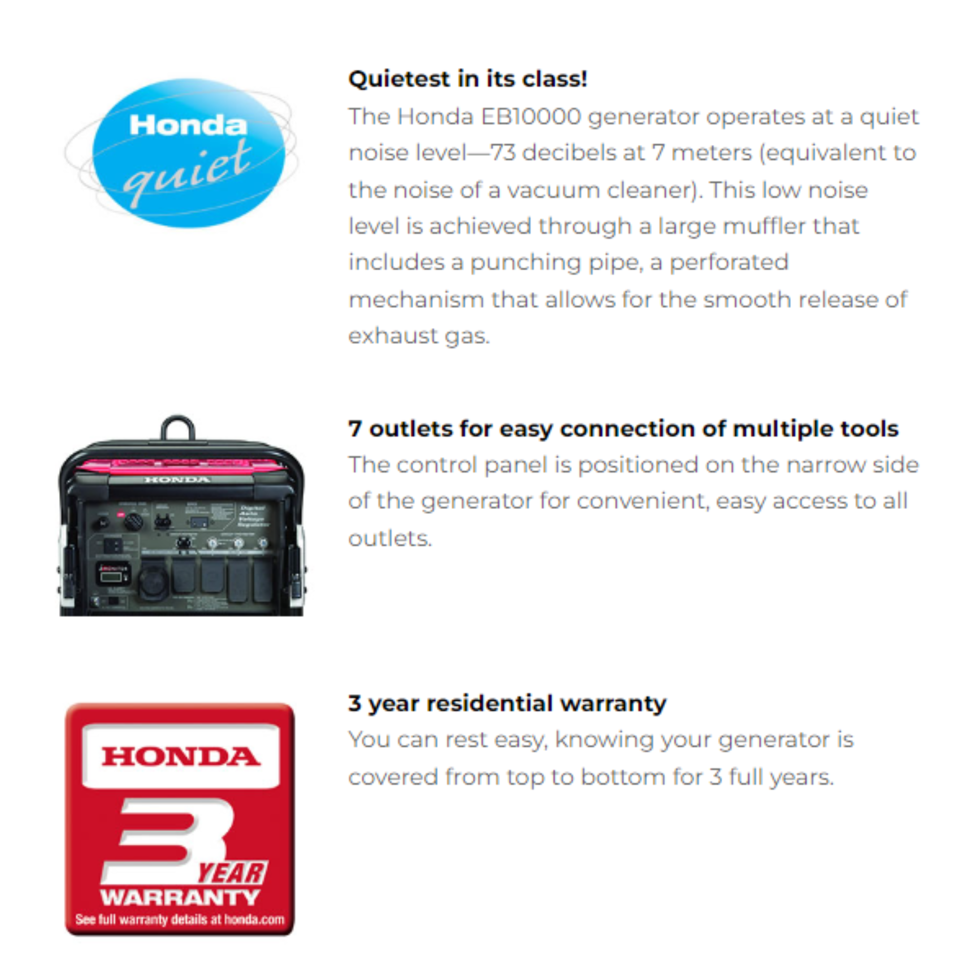 Honda EB10000AN 10000 watt 120/240V Industrial Generator with CO-MINDER™