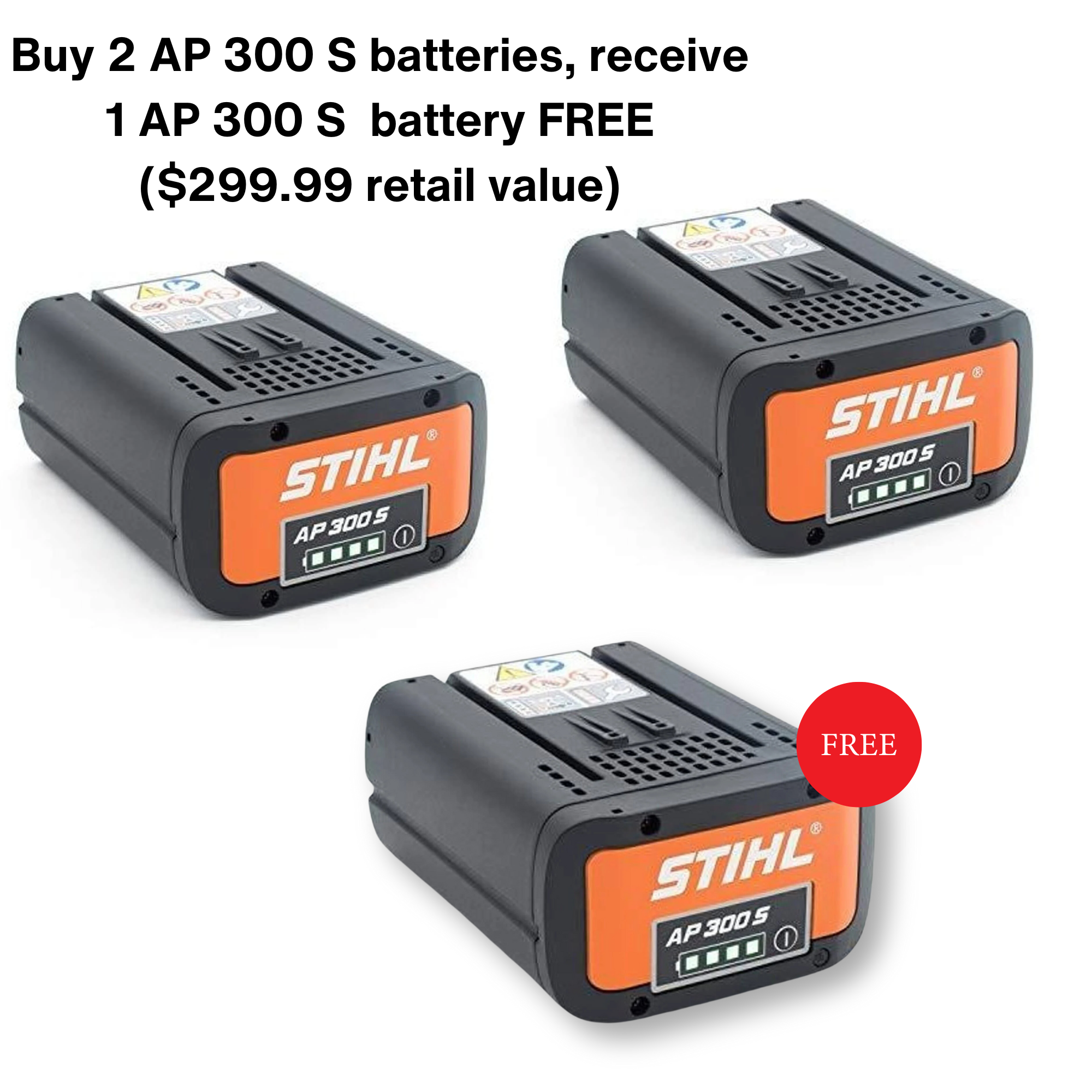Stihl 2 AP300S Batteries GET 1 FREE AP300S