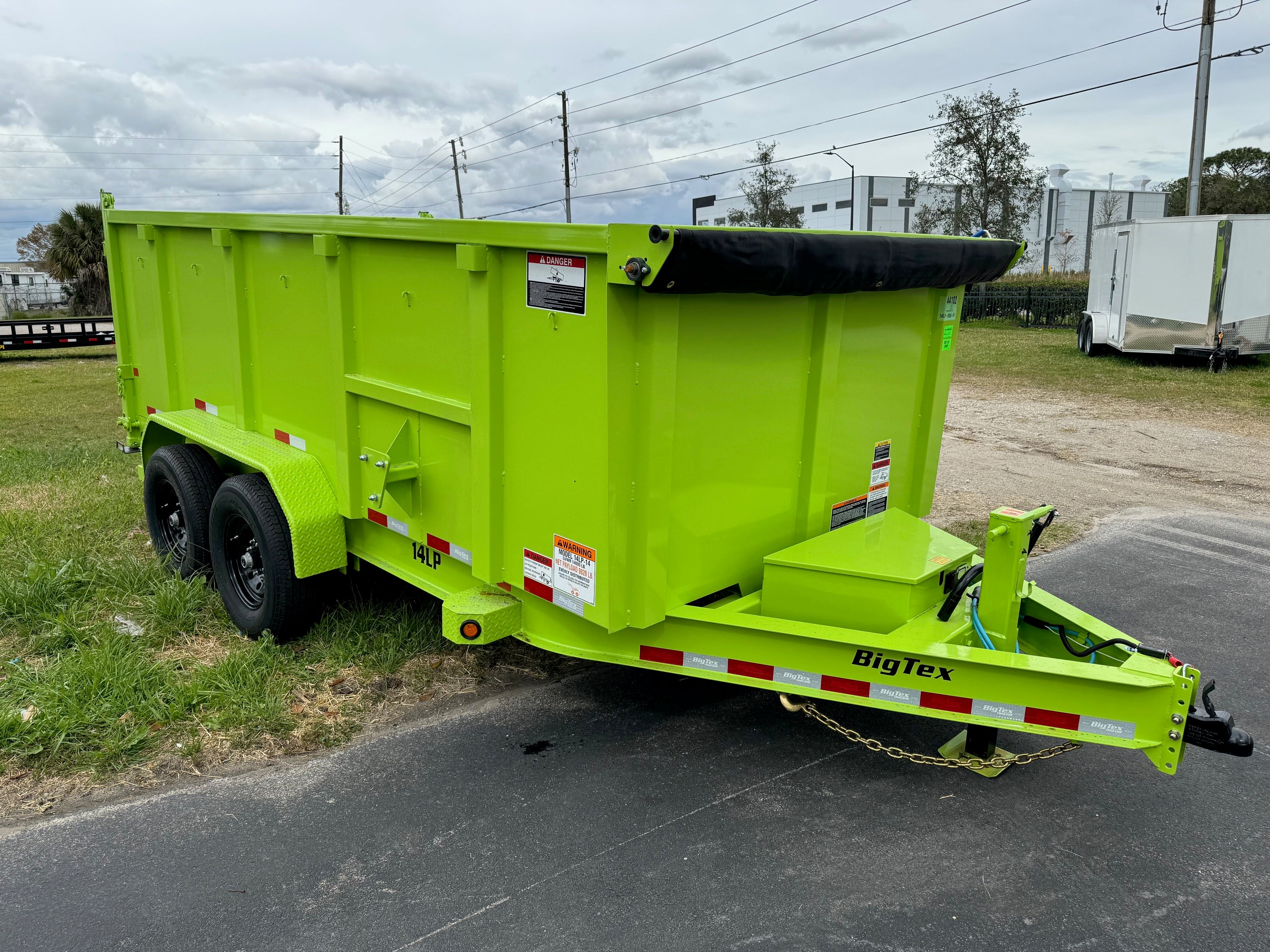 14 Foot Big Tex Heavy Duty Low Profile with Spreader Gate and High Sides Slime Green Dump Trailer (14LP-14SG6-P4) (SOLD 4/6/2024)