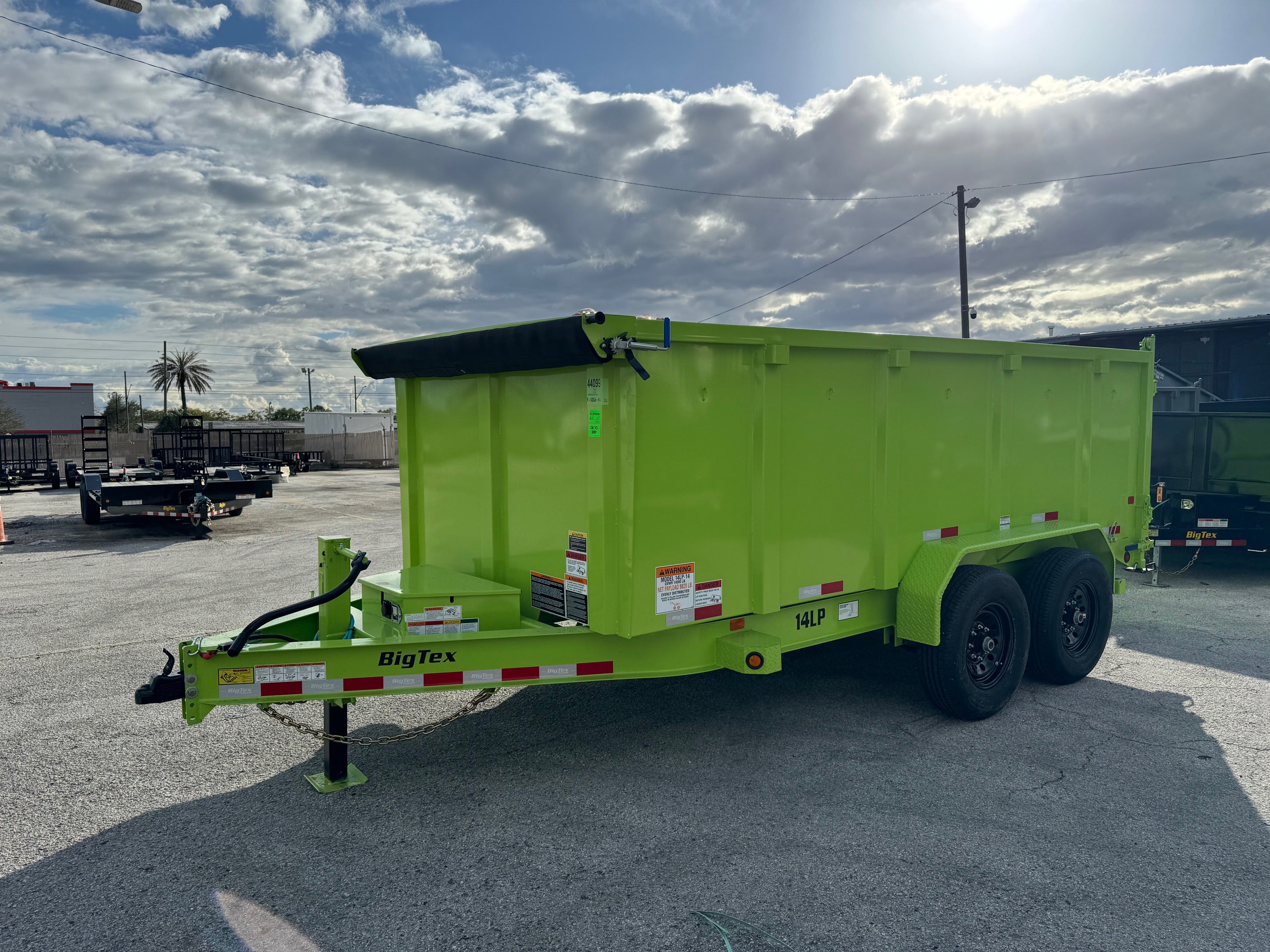 14 Foot Big Tex Heavy Duty Low Profile with Spreader Gate and High Sides Slime Green Dump Trailer (14LP-14SG6-P4) (SOLD 3/8/2024)