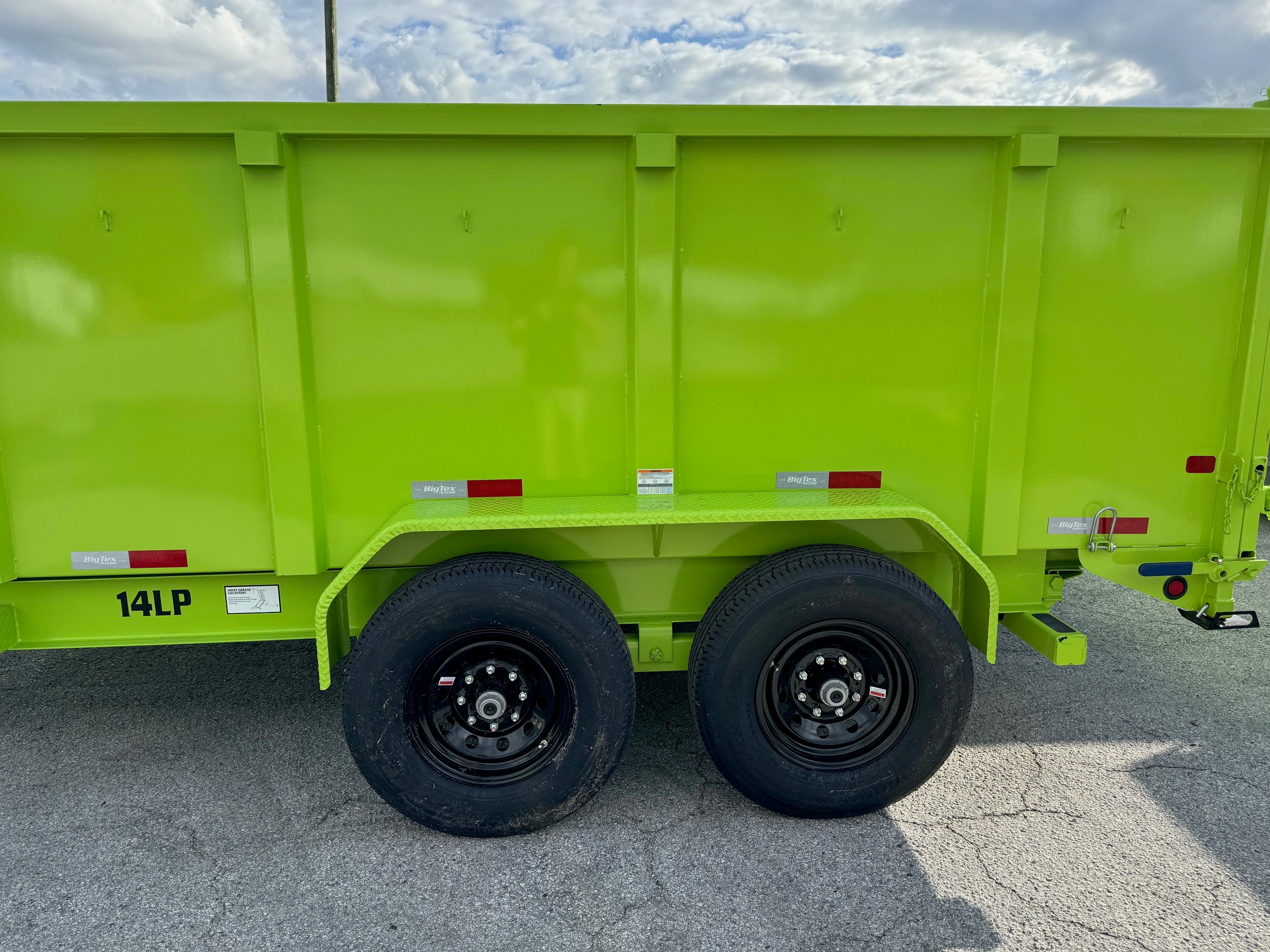14 Foot Big Tex Heavy Duty Low Profile with Spreader Gate and High Sides Slime Green Dump Trailer (14LP-14SG6-P4) (SOLD 3/8/2024)