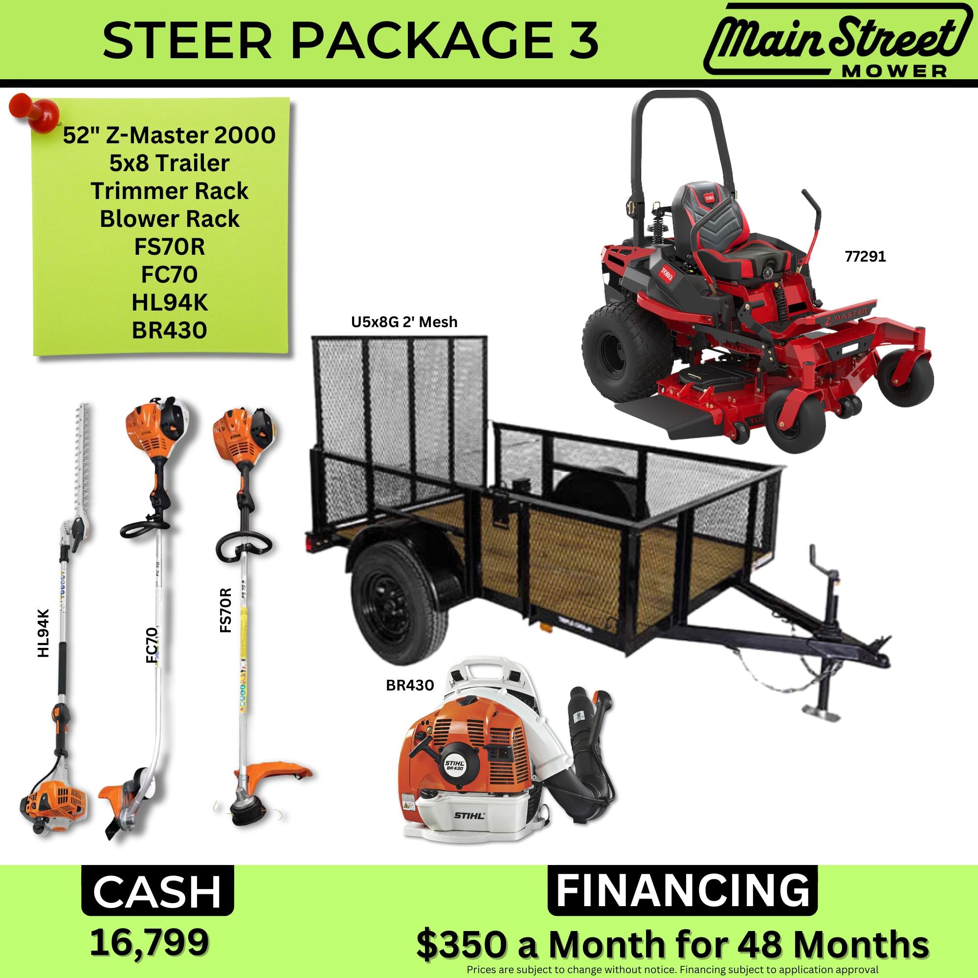 Steer Package 3 |Mower|Trailer|Trimmer|Edger|Hedge Trimmer|Blower | Main Street Mower | Winter Garden | Clermont | Ocala
