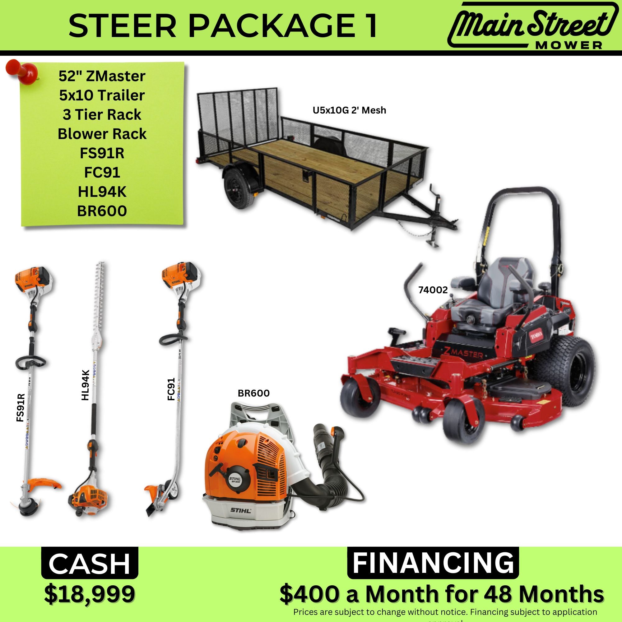Steer Package 1 |Trailer|Mower|Trimmer|Edger|Hedge Trimmer|Blower | Main Street Mower | Winter Garden | Clermont | Ocala