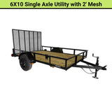 Triple Crown 6X10 Single Axle Utility with 2? Mesh | U6X10S15O-6X10SAUT2MESH