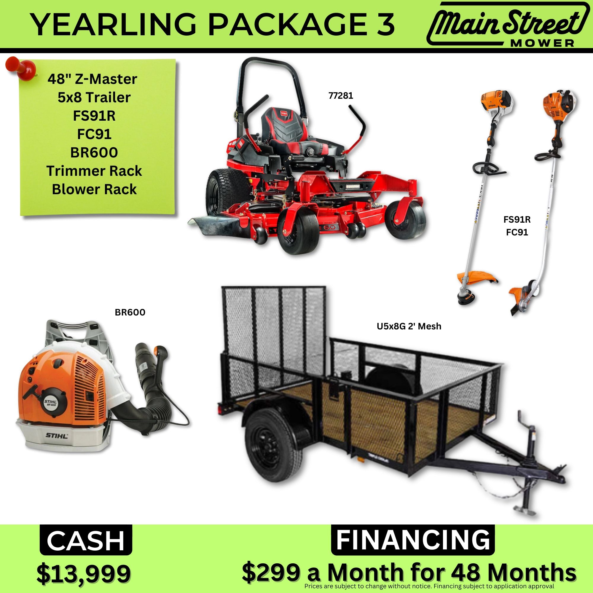 Yearling Package 3 | Trailer | Mower | Trimmer | Edger | Blower | Main Street Mower | Winter Garden | Clermont | Ocala