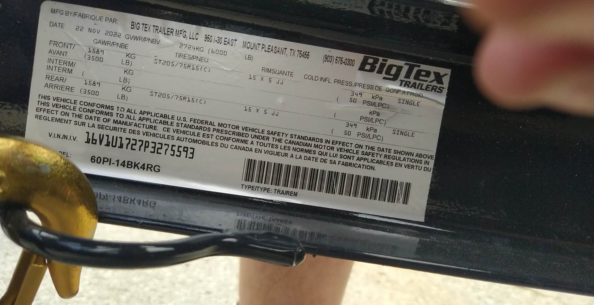 6.5X14 Big Tex Tandem Axle Pipe Top Black Utility Trailer (60PI-14BK4RG) (SOLD 4/1/2024)