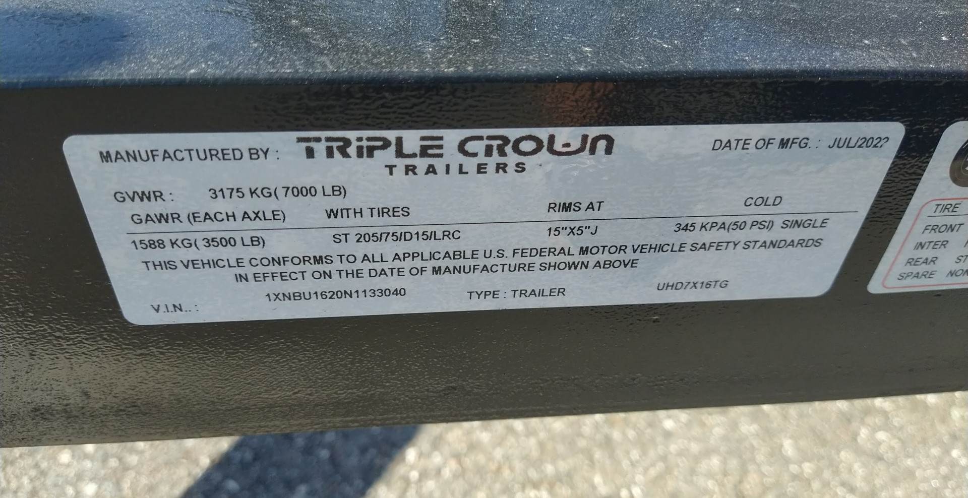 7X16 Triple Crown Tandem Axle with Side Gate Black Utility Trailer (UHD7X16TG2GATE)